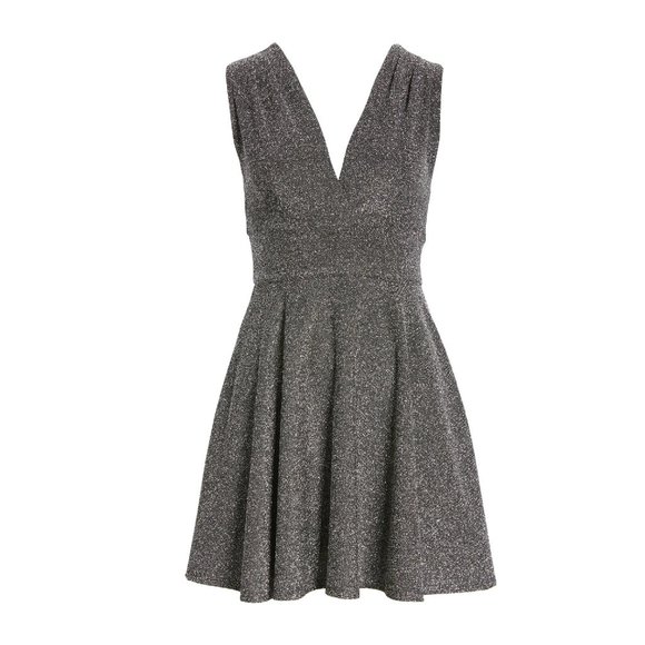 🎁 FRAICHE BY J Shimmer Deep V-Neck Fit & Flare Minidress - Picture 3 of 6